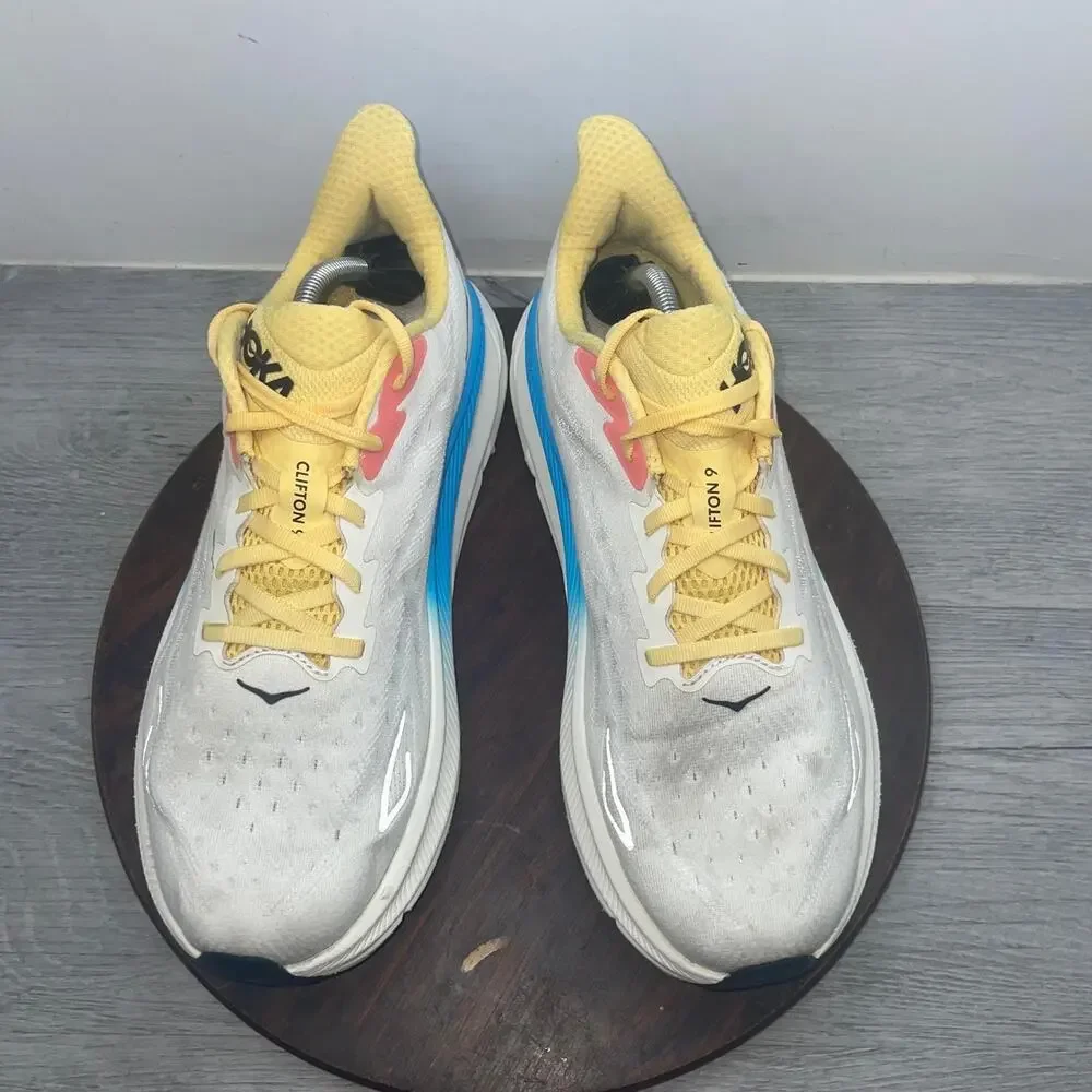 Hoka One One Clifton 9 Blanc Swim Day Shoes Women's Size 12 D WIDE 1132211 BSW